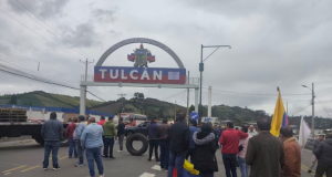 Transportistas pesados bloquean Panamericana Norte en Tulcán en protesta contra aranceles
